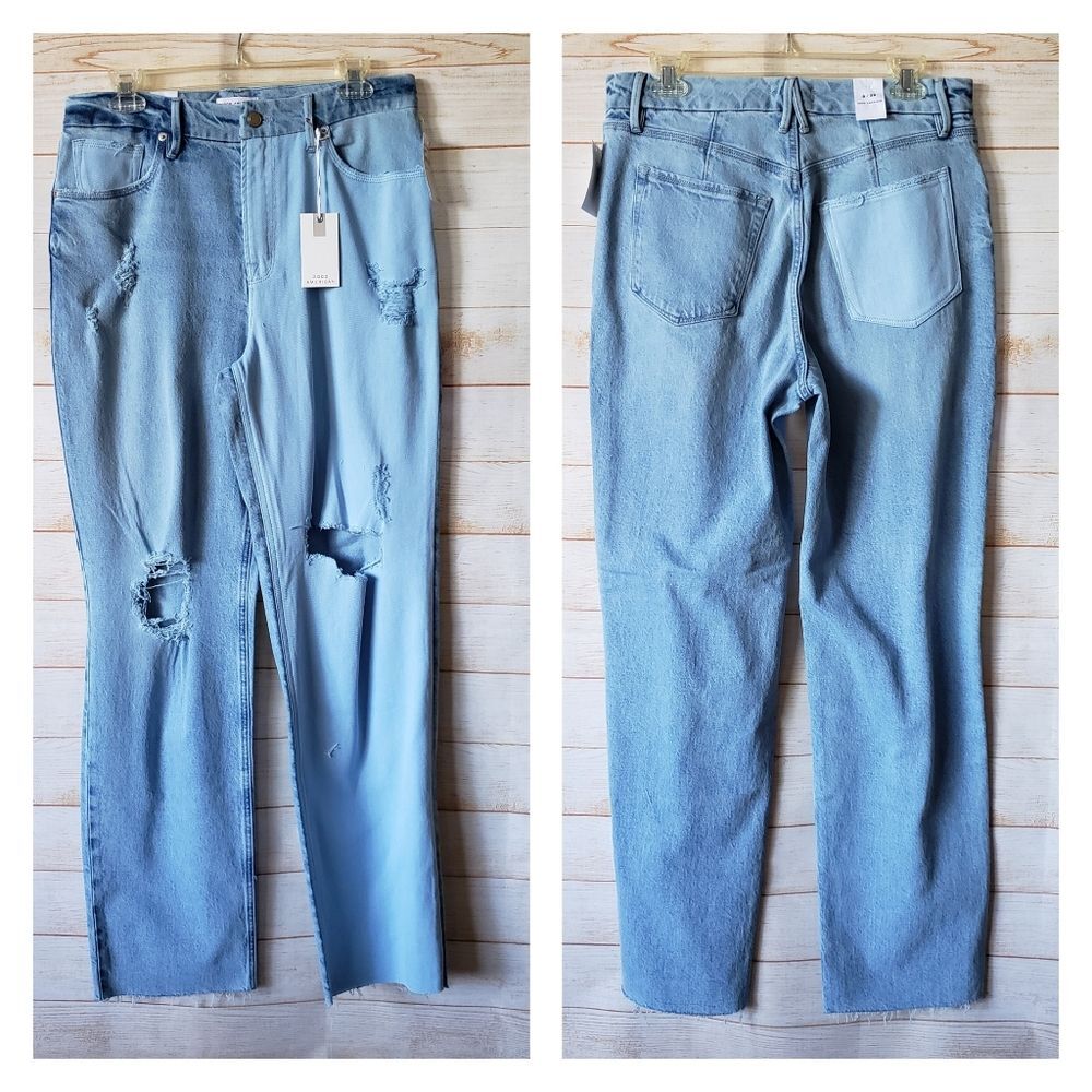 Good American Color Blocked Distressed Stretchy Denim Jeans Women's Size 8/29